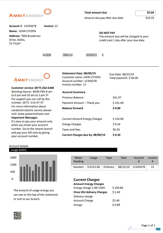 download download USA Texas Ambit Energy utility bill template in Word and PDF format PDF template PDF template